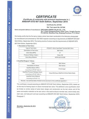 All the Fire safe test certificates of Onero Valve_06