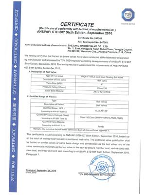 All the Fire safe test certificates of Onero Valve_04