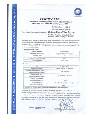 All the Fire safe test certificates of Onero Valve_02